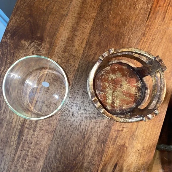 Brown gold bronze candle holder and glass insert home decor with cross design​​ - Picture 8 of 13